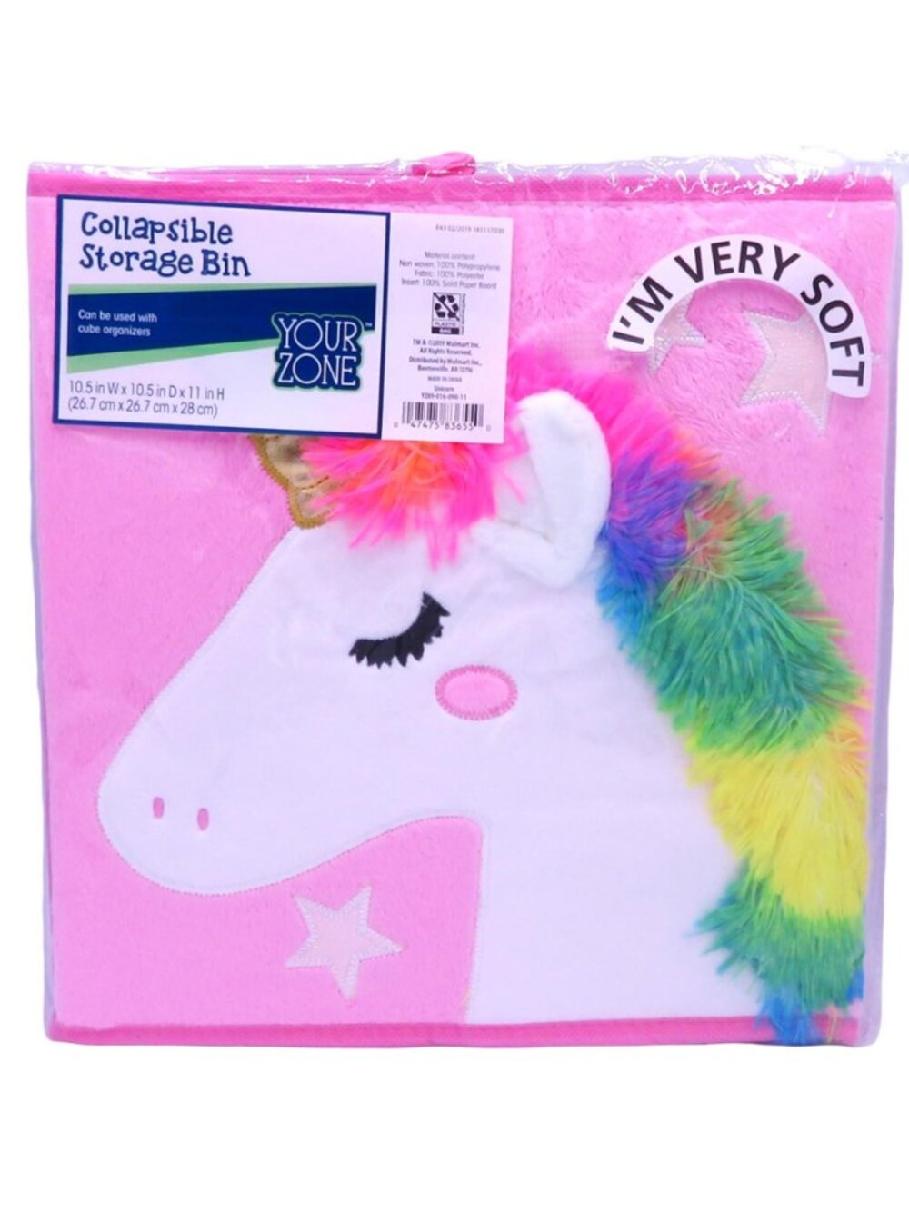 NEW Your Zone Pink Unicorn Fabric Storage Cube Bin Organizers Kids Room